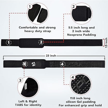 AQF Weight Lifting Straps, Padded Cotton Gym Wrist Straps for Deadlifts | 23" Extra-Long, Heavy-Duty Webbing, 5mm Neoprene Cushioning, Open-Loop Design, Sold as Pair, Ideal for Rows & Pull Workout - color: Black Gel Padded