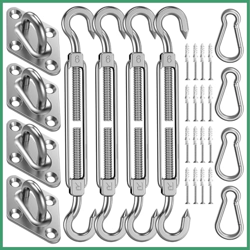 Sun Shade Sail Hardware Kit: 6 Inch Stainless Steel Sun Sail Hardware Kit for Triangle & Rectangle Shade Sail Canopy Installation, 44 Pcs Sunshade Hardware for Sun Shades Outdoor Patio Garden Backyard