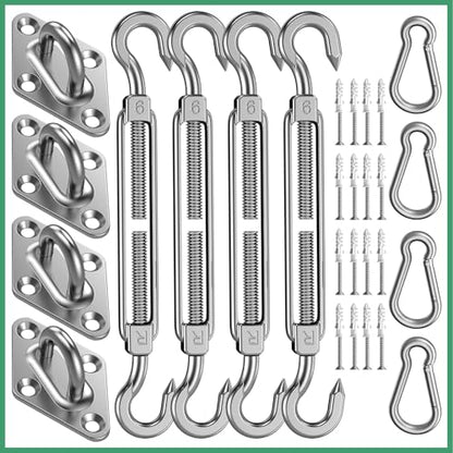 Sun Shade Sail Hardware Kit: 6 Inch Stainless Steel Sun Sail Hardware Kit for Triangle & Rectangle Shade Sail Canopy Installation, 44 Pcs Sunshade Hardware for Sun Shades Outdoor Patio Garden Backyard