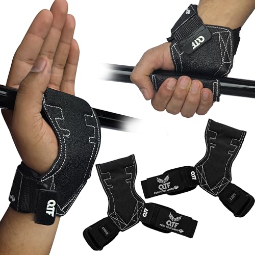 QTF Weight Lifting Grips (Pair) for Heavy Powerlifting, Wrist Straps for Deadlifts, Rows, Pull Ups, with Neoprene Padded Wrist Wraps Support and Strong Rubber Gloves or Straps for Bodybuilding. - color: Blk-White, size: L