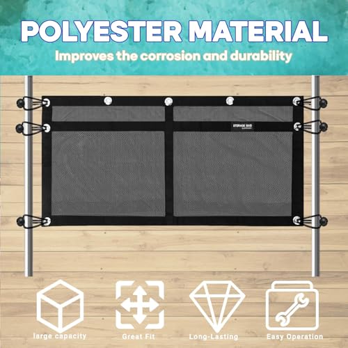 Boat Storage Bag,Polyester Boat Mesh Suspended Storage Bag,Black Boats Storage Mesh Pocket,Boat Seat Storage Bag for Leaning Post with 6 Positioning Elastic Loops. (32" L x 15" W (2 Pockets)) - size: 32"L x 15"W