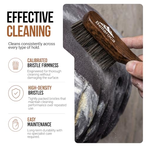 BELLAROCA® Climbing Brush with Rope and Carabiner – Rosewood Handle, Synthetic Bristles, Rock Climbing Brush and Bouldering Brush for Indoor and Outdoor Chalk Removal