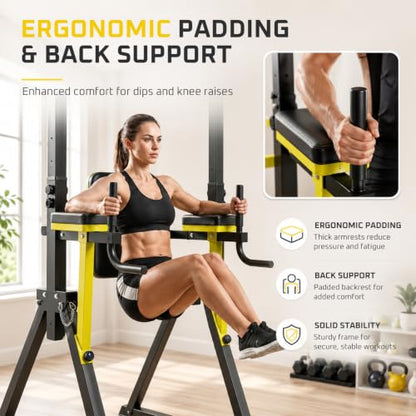OWLSKY Power Tower Dip Station Pull Up Bar for Fitness Home Gym Workout,440 Pounds Multi-Function 10 level Adjustable Height Fitness Strength Training Exercise Equipment