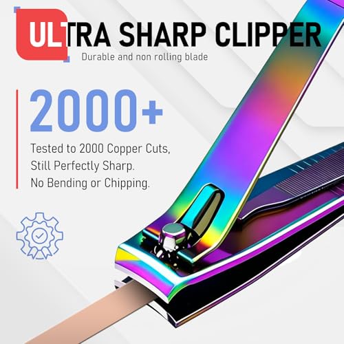 firiKer Nail Clipper Set, Sturdy Stainless Steel Fingernails & Toenails Clippers & Nail File, Sharp Effortless Fingernail Toenail Trimmer, Portable Nail Cutter for Women Men（Rainbow） - color: Rainbow