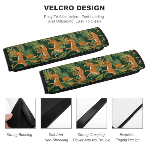 Breathable Car Seat Belt Pad for Girls and Boys, Stroller Pushchair High Chair, 2PCS Leopard Tropical Rainforest Jungle Shoulder Harness Cover Easy Install (No Tool) - color: Pattern 125