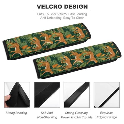 Breathable Car Seat Belt Pad for Girls and Boys, Stroller Pushchair High Chair, 2PCS Leopard Tropical Rainforest Jungle Shoulder Harness Cover Easy Install (No Tool) - color: Pattern 125
