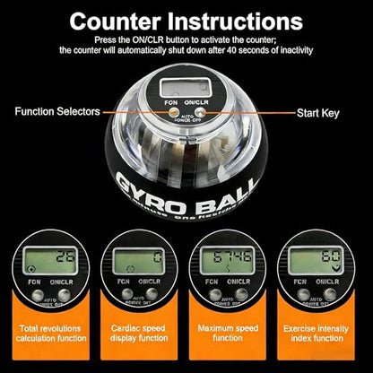 Torque Ball Hand Exerciser with Counter，Wrist Rehabilitation Exerciser，Forearm & Grip Strength Trainer Power Gyro Balls with LED Lights