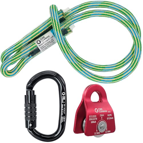 Micro Prusik Minding Pulley 25kN CE UIAA Certified 12mm Single Pulley Mobile Side Plates for Arborist Rigging Climbing Rescue - color: Pulley Kit | Red Pulley, Triple Lock