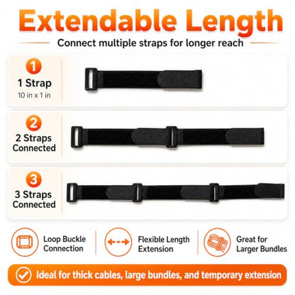 YsenchanHook & Loo Straps (10 Pack), Reusable Adjustable Nylon Cinch Cable Straps, Heavy Duty Hook and Loop Fastening Cable Ties for Cords & Cable Management – 1” x 8”, Black - size: 8 Inch