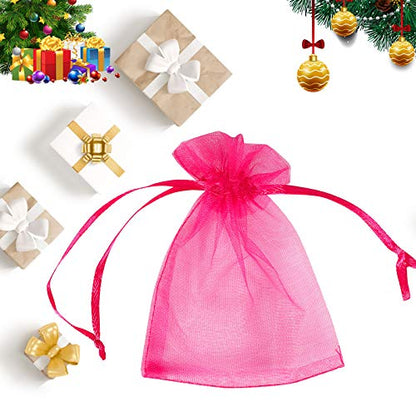 Boshen 100/200PCS Organza Gift Candy Sheer Bags Mesh Jewelry Pouches Drawstring Bulk for Wedding Party Favors Christmas (3" X 4"(100PCS), Hot Pink) - color: Hot Pink-3" X 4"(100PCS)