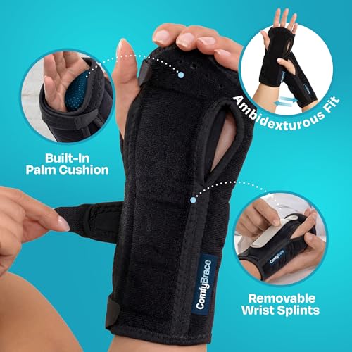ComfyBrace 2 PACK Nighttime Pain Relief Wrist Brace for Carpal Tunnel, Tendonitis, Arthritis | Fits & Soothes Aches in Both Hands | Palm Cushion Beads for Hot Spots | Breathable Fabric