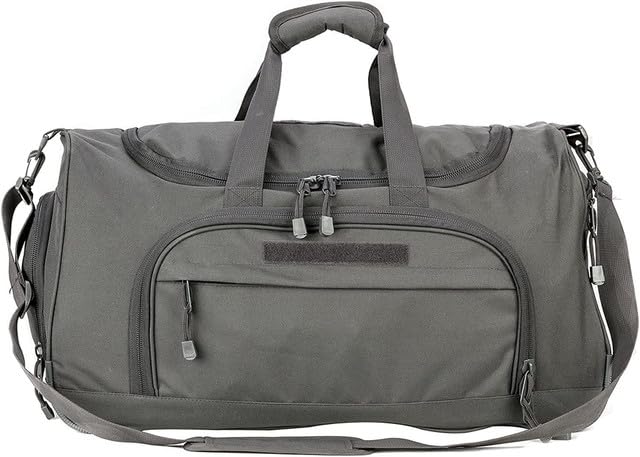 Gym Bag for Women & Men Tactical Duffle Military Weekender Travel Work Out Bags Lightweight Waterproof Sports Tote Shoe Pocket - color: Gray