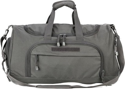 Gym Bag for Women & Men Tactical Duffle Military Weekender Travel Work Out Bags Lightweight Waterproof Sports Tote Shoe Pocket - color: Gray