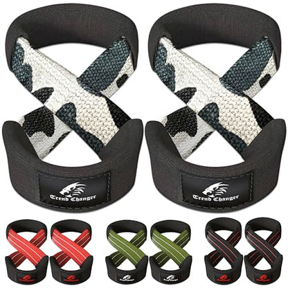 Figure 8 Lifting Strap Padded Deadlift Straps Heavy Duty Weight Lifting Straps Strongman Axle Bar Straps Weightlifting Wrist Wraps - color: Gray Camo, size: Large ( 8.0'' & UP Wrist Circumference )