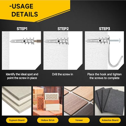 Mywish #8 Self Drilling Drywall Anchors and Screws Kit, Metal Drywall Anchors with Screws, 25PCS Wall Anchors and 25PCS Screws for Drywall, 75LB Wall Hanging Kit - size: Single-point