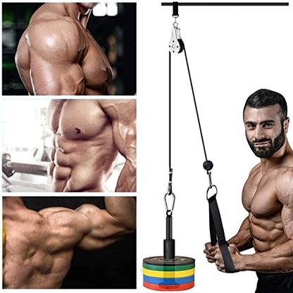 Mtgluk Cable Pulley System Upgraded DIY LAT and Lift Weight Pulley Machine Attachment Home Gym Forearm Wrist Roller for Triceps Pull Downs Biceps Curl Forearm Shoulder - color: Straight + Handlebelt