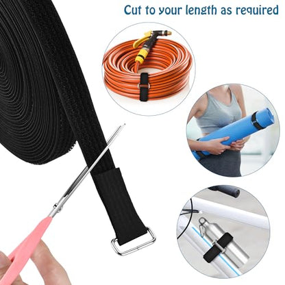 Nettbe 1"x39.4ft Hook and Loop Straps with 60 Buckles Adjustable Cut-to-Length Cable Ties Roll- Reusable Nylon Fastening Tape Cable Straps for Storage or Organization (1in x 39.4ft) - size: 1in x 39.4ft