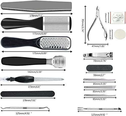 36 in 1 Pedicure Kit, Stainless Steel Foot Care Tools with Foot Rasp | Professional pedicure kit with foot file, foot rasp, callus remover, nail clipper and cuticle pusher for home spa care. - style: Black&Silver