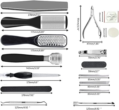 36 in 1 Pedicure Kit, Stainless Steel Foot Care Tools with Foot Rasp | Professional pedicure kit with foot file, foot rasp, callus remover, nail clipper and cuticle pusher for home spa care. - style: Black&Silver