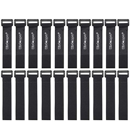 Wisdompro 20 Pack 0.8 x 8 In Small Hook and Loop Tie Down Straps Heavy Duty | Durable Nylon, Reusable, Black, Functional Adjustable Fastening Cinch Strap Cable Cord for Home, Office, Workspace, Outdoor - size: 0.8 x 8 Inch, 20 Pack