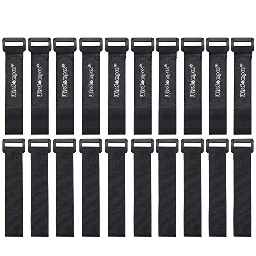 Wisdompro 20 Pack 0.8 x 8 In Small Hook and Loop Tie Down Straps Heavy Duty | Durable Nylon, Reusable, Black, Functional Adjustable Fastening Cinch Strap Cable Cord for Home, Office, Workspace, Outdoor - size: 0.8 x 8 Inch, 20 Pack