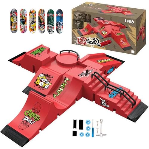 Fingerboard Skate Park Set - Compatible with Tech Deck Skateboards - 6 Ramps, 6 Fingerboards, & Obstacles - Ideal for Fingerboard Enthusiasts