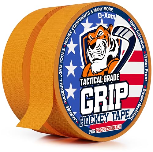 D-Xam Hockey Tape Black Grip Tape 2 Roll Athletic Sports Tape 1inch Multipurpose Cloth Tape for Lacrosse Stick Handles Pullup Bars Tools Fingers Water-Resistan Protect from Scratches Smudges - color: Orange