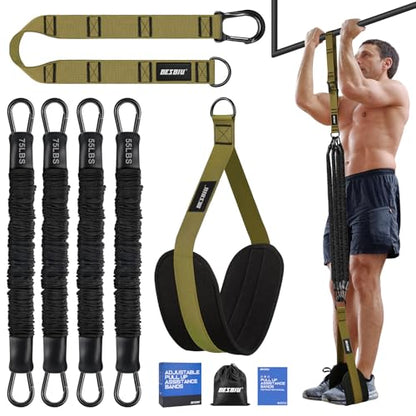 Pull Up Assistance Bands 260lbs, Heavy Pull Up Bands Resistance Bands for Pull Ups Working Out with Feet Rest, Pull Up Bar Bands Assistance Bands Strength Training Workout Equipment, Height Adjustable - color: army green