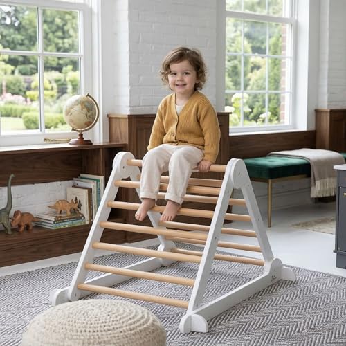 Little Partners Learn 'N Climb Foldable Wooden Climbing Triangle, Wood Climbing Gym for Toddlers, Triangle Climber for Skill-Building and Active Play, White & Natural - color: White W/ Natural