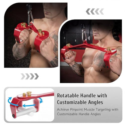 LAT Pull Down Bar Set with 360° Rotatable Handles, LAT Pulldown Attachments for Whole Back Training, Heavy-Duty Locking LAT Pulldown Bars for Home Gym Cable - color: Red