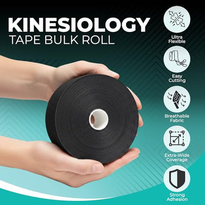 Kinesiology Tape Bulk Roll 114ft - Athletic Sports Tape, Black | Elastic Waterproof, Athletic Support & Joint Protection, Uncut for Wrist, Knee, Shoulder, Back, Foot, Skin-Friendly - color: Black