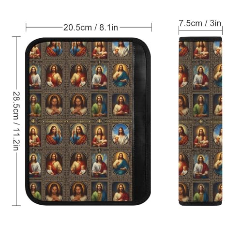 2 Pack Christian Jesus Religious Catholic Jesus Car Seat Straps Shoulder Pads Universal Fit Neck Strap Covers for Adults and Children, All Vehicles, Pressure Relief - color: Pattern 105