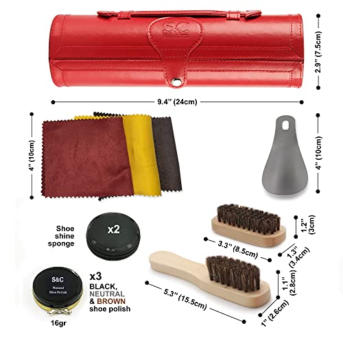 Stone and Clark Original Shoe Polish & Care Kit - Leather Shoe Shine Kit for Men & Women - style: Hot Red