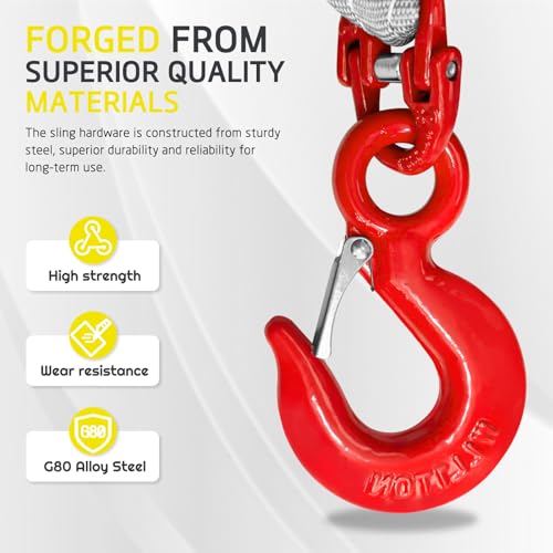 Lifting Slings Straps with Hooks - 5 Feet, 13227 Pounds Capacity | Polyester Bridle Sling fitted with G80 alloy steel eye hooks, heavy duty, Ideal for engine hoists & industrial rigging work - size: 13227 lb / 5 ft
