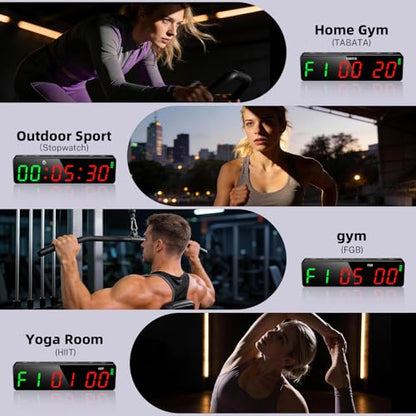 Portable Workout Timer, Workout Clock for Home Gym Garage Boxing, Gym Timer Clock with Strong Magnet, Powerful Battery, Adjustable Brightness for Fitness Enthusiasts Coaches
