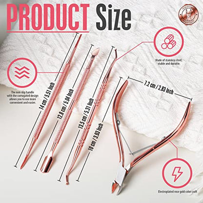 FANDAMEI Nail Care Kit, Nail Cuticle Nippers, Ingrown Toenail Tools Kit, Nail Lifter, Toenail File and Lifters Stainless Steel, Nail Cuticle Pushers, Professional Manicure and Pedicure Set, 4 PCS - color: Rosegold