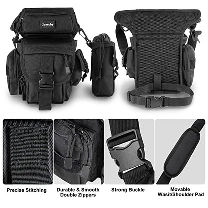Jueachy Drop Leg Bag for Men Tactical Metal Detecting Thigh Pack with Water Bottle Pouch - color: Black