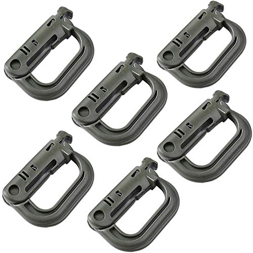 Jadedragon Multipurpose Tactical 360 Rotation D-Ring Clips/Locking Carabiner/Hydration Tube Clips/Elastic String Strap Management Tool for MOLLE Webbing Attachment Backpacks - color: LC-Green