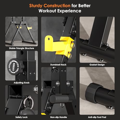 SogesPower Foldable Pull Up Bar Station,Triangular Power Tower Dip Stand | Adjustable Heights & Handles Pull Up Dip Station for Pull-ups, Dips, Knee Raises,Space-saving for Small Space - color: Yellow