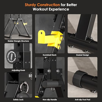 SogesPower Foldable Pull Up Bar Station,Triangular Power Tower Dip Stand | Adjustable Heights & Handles Pull Up Dip Station for Pull-ups, Dips, Knee Raises,Space-saving for Small Space - color: Yellow