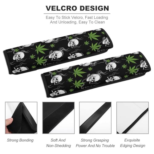 Soft Padded Seat Belt Cover for Girls and Boys, Stroller Pushchair High Chair, 2 Piece Pot Leaf Weedleaf Skull Smoking Shoulder Protector Anti-Slip Pad - color: Pattern 535