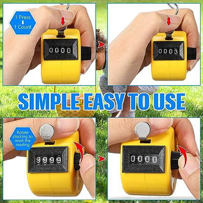 TOODOO 6 Pack Hand Tally Counter 4 Digit Mechanical Palm Clicker Plastic Hand Held Counter Clicker with Metal Finger Ring for School Golf Sports Events Office Stadium - color: Yellow