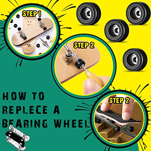 Zhehao 8 Pcs Fingerboard Bearing Wheels Standard Fingerboard Tool CNC Lathed Bearing Wheels Screwdriver and 2 Pcs Nut Driver for 34 mm Wide Decks Finger Skateboard Trucks(Black) - color: Black