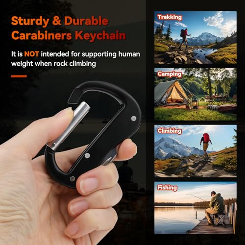 Multitool Carabiner with Pocket Knife, Stocking Stuffers Gifts for Men,Bottle Opener,Nail file,Small Scissors,EDC Carabiners Keychain,Survival Gear for Camping Hiking（Black) - color: Black