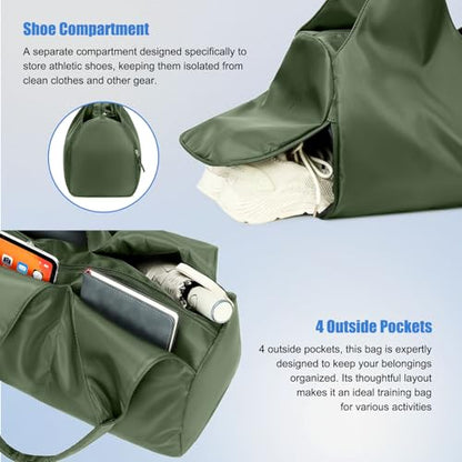 forestfish Yoga Gym Bag for Women with Shoes Compartment & Wet Dry Storage Pockets Lightweight Duffel Bag, Army Green - color: Army Green
