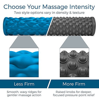 Teeter Massage Foam Roller - Textured for Deep Tissue Muscle Relief to Boost Recovery, Flexibility, Mobility - Back Pain Relief, Sports Massage, Myofascial Release - color: Less Firm (Blue/Wavy)
