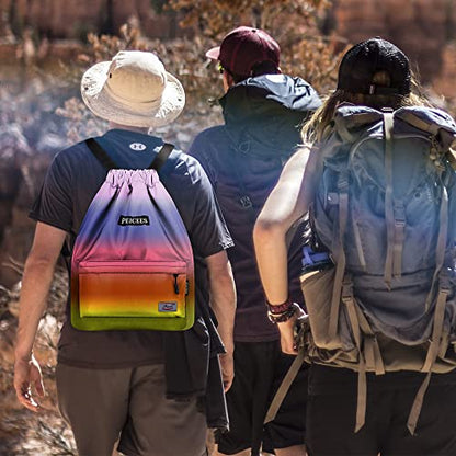 Peicees Waterproof Drawstring Sport Bag Lightweight Sackpack Backpack for Men and Women | Waterproof - color: Y_rainbow