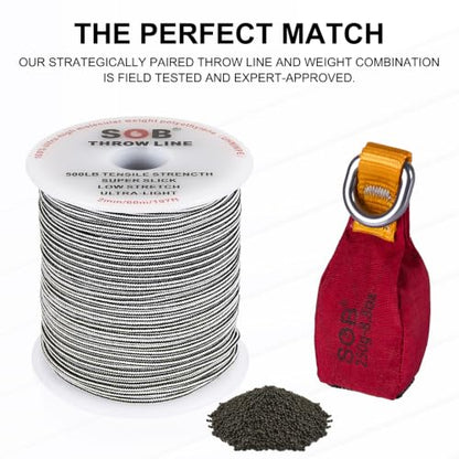 Throwing Bag with Throwing Line, Throwing Bag + 60m/197FT Throwing Line Set for Tree Climbing Tree Work Mountaineering - size: 250G