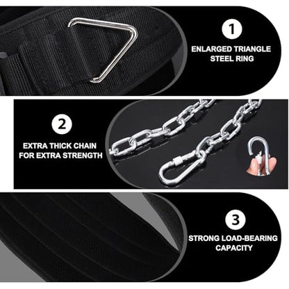Weight Dip Belt with Steel Chain for Pullups, Gym Workout Lifting, Weightlifting Dipping with Weightlifting Training