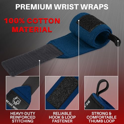 TECEUM Weightlifting 18" & 12" Wrist Wraps with Thumb Loop – Heavy Duty Wrist Workout Braces for Men and Women – Ideal for Powerlifting, Strength Training, Bodybuilding - color: Navy Blue, style: 18" – Arms on Fire
